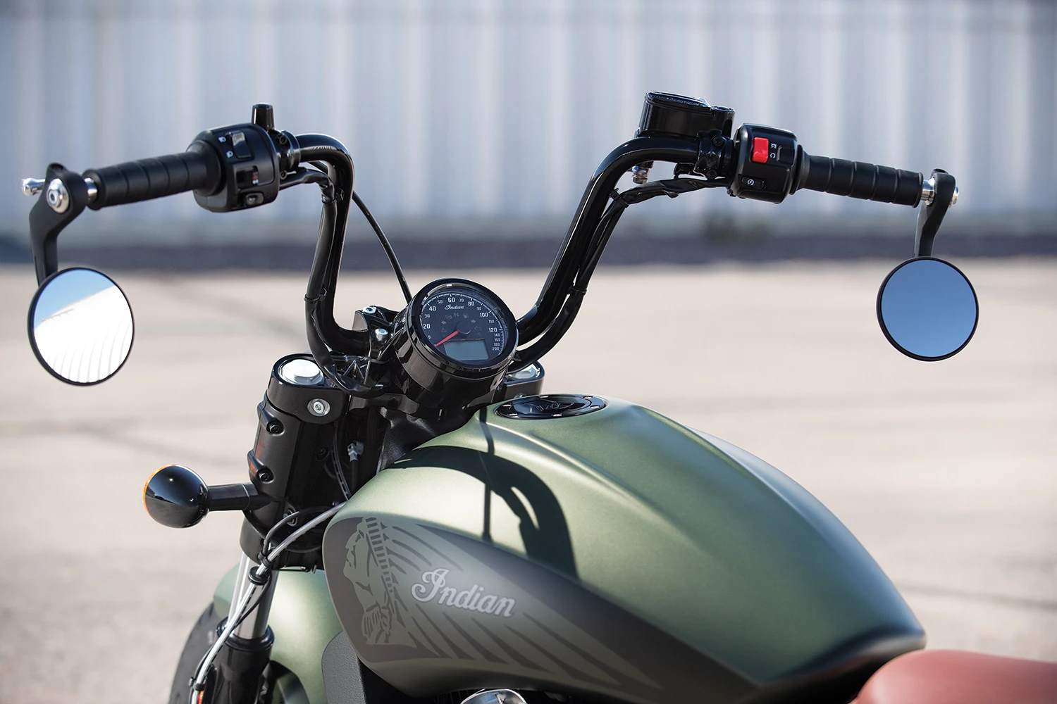 Ten-inch ape hangers distinguish the Scout Bobber Twenty