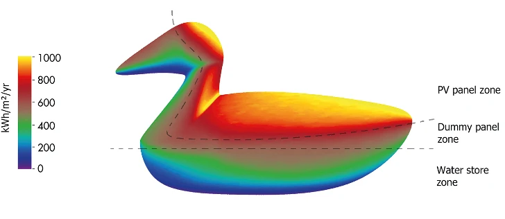 Covered in photovoltaic panels, Energy Duck is designed to harvest solar energy from every inch of its exterior shell,