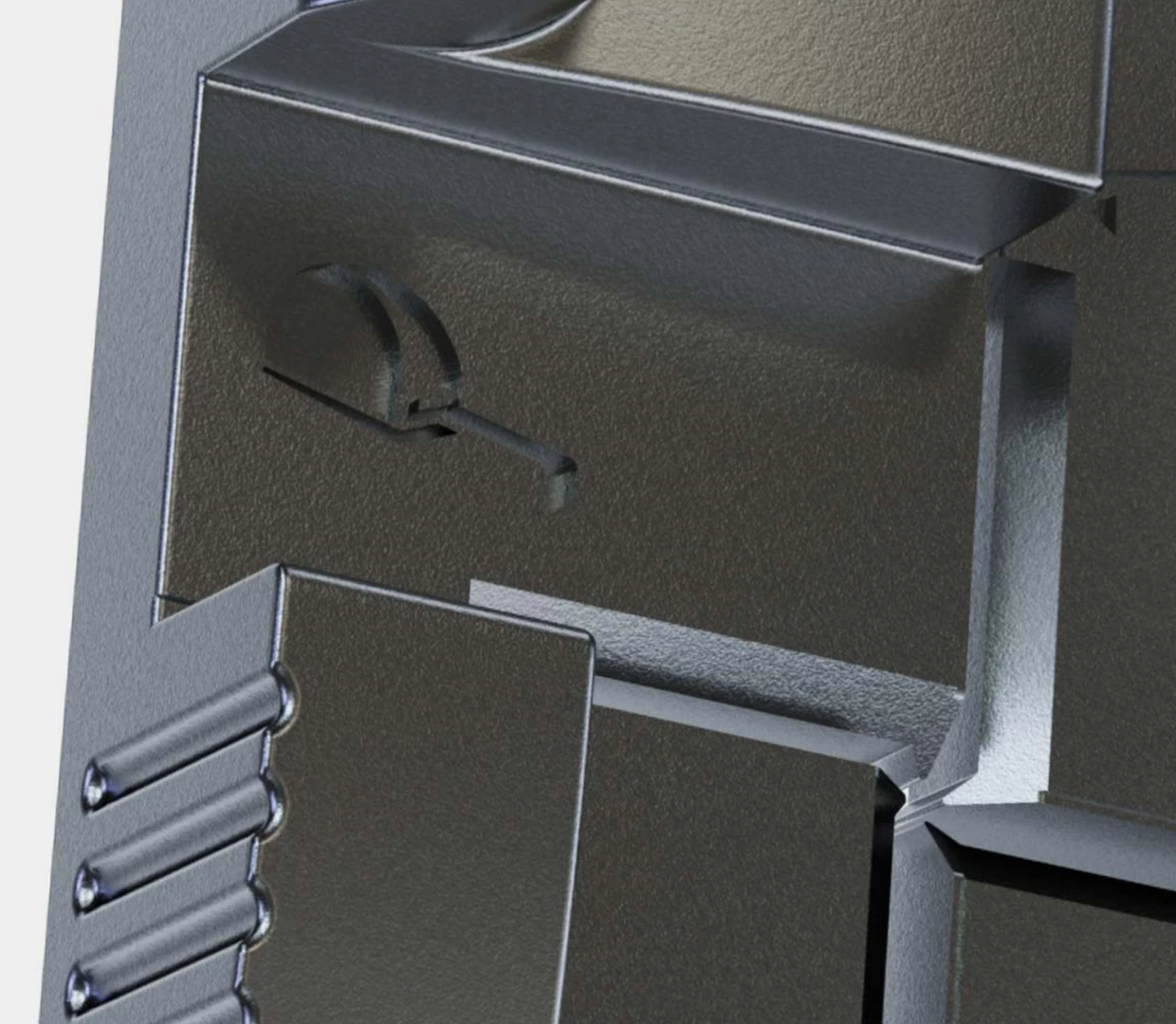 A close-up of the magnetized tape measure notches