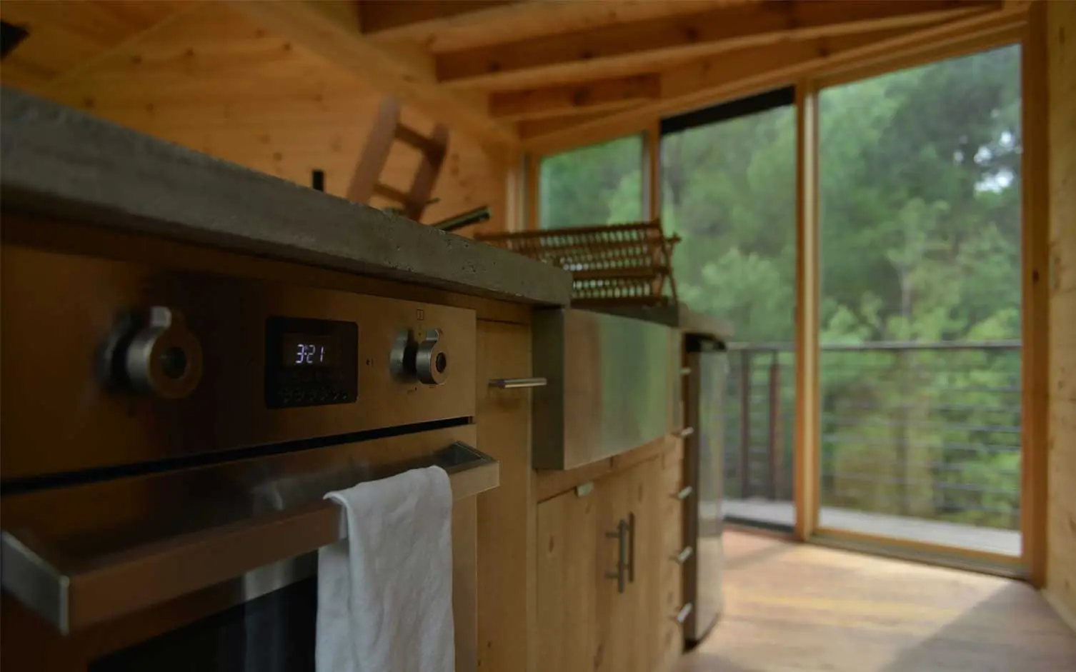 Inside the kitchen of the Inhabit Treehouse
