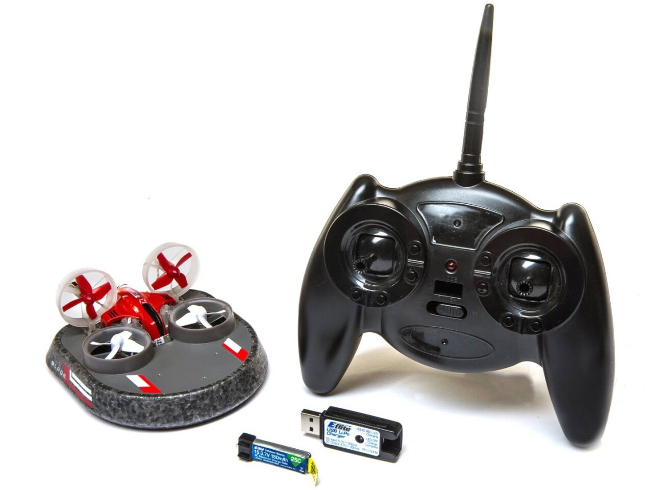 Once the Blade Inductrix Switch RTF has been put in its hovercraft configuration, the user switches the controller to hovercraft mode