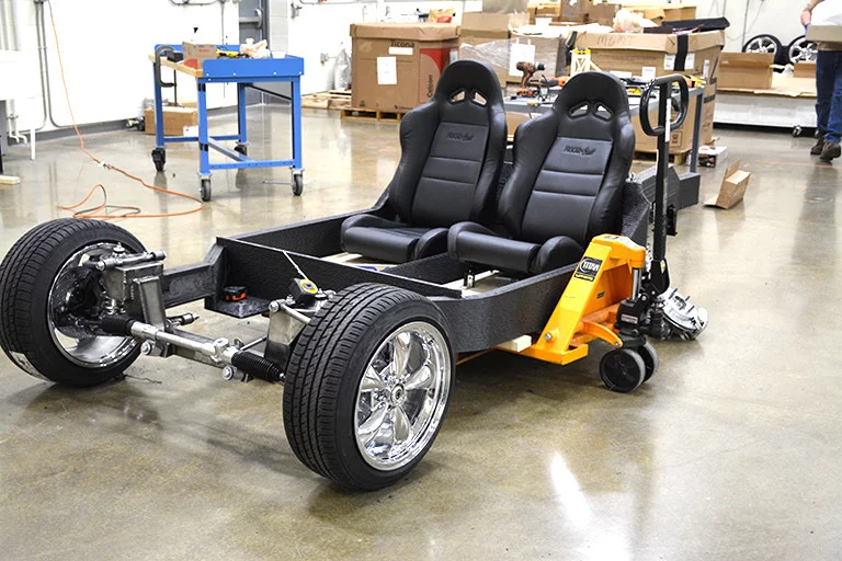 The ORNL Shelby Cobra frame and wheel assembly