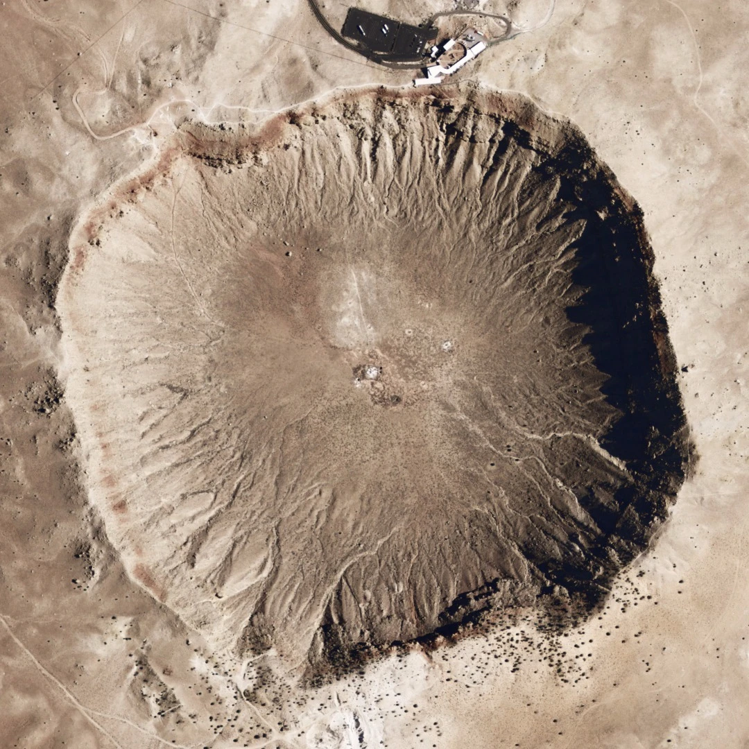 Aerial view of Meteor Crater in northern Arizona