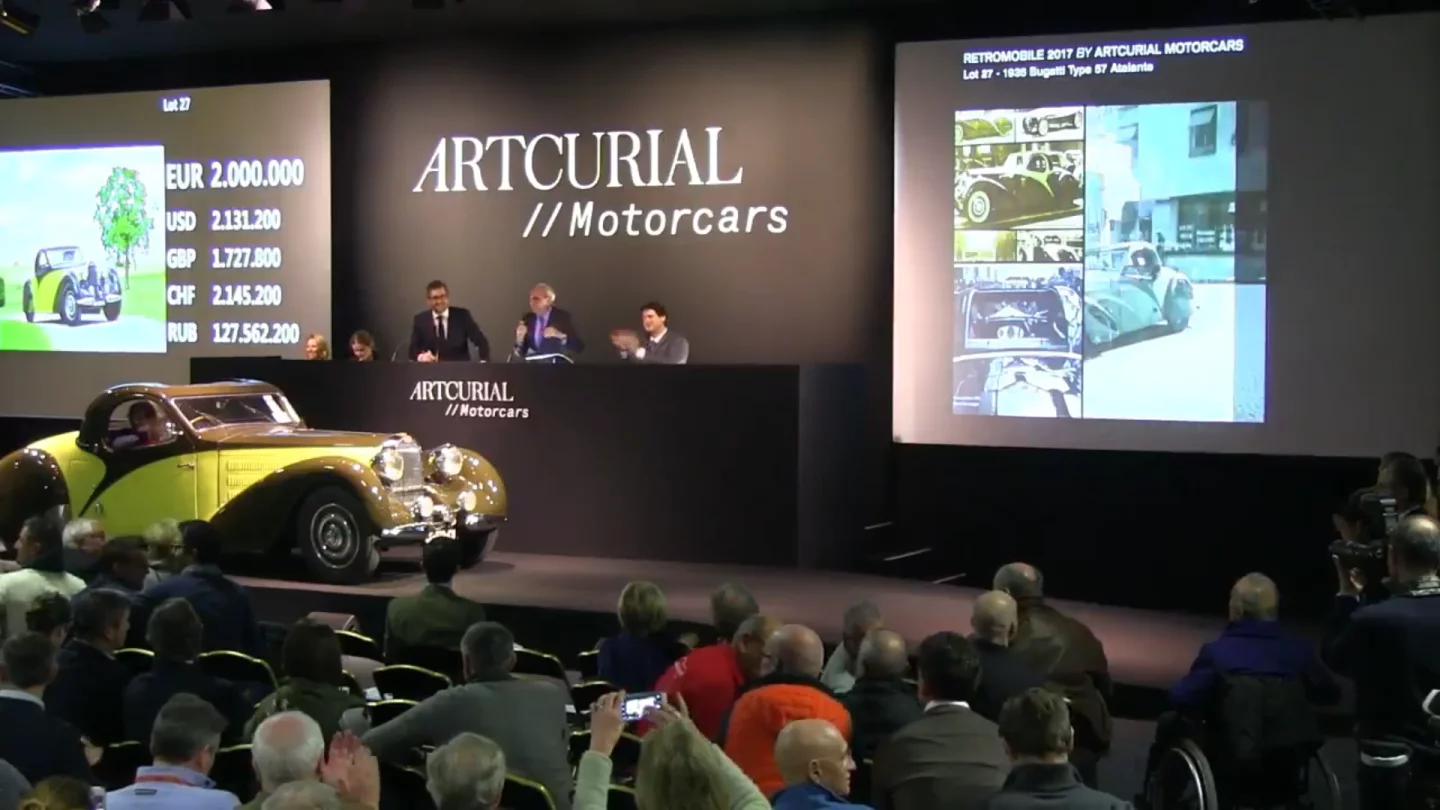This 1935 Bugatti Type 57 Atalante découvrable was the first Atalante to be presented at the 1935 Paris Motor Show. Against an estimate of €1,000,000 to €1,500,000, the car from the collection of Hervé and Martine Ogliastro Collection, fetched €2,331,200