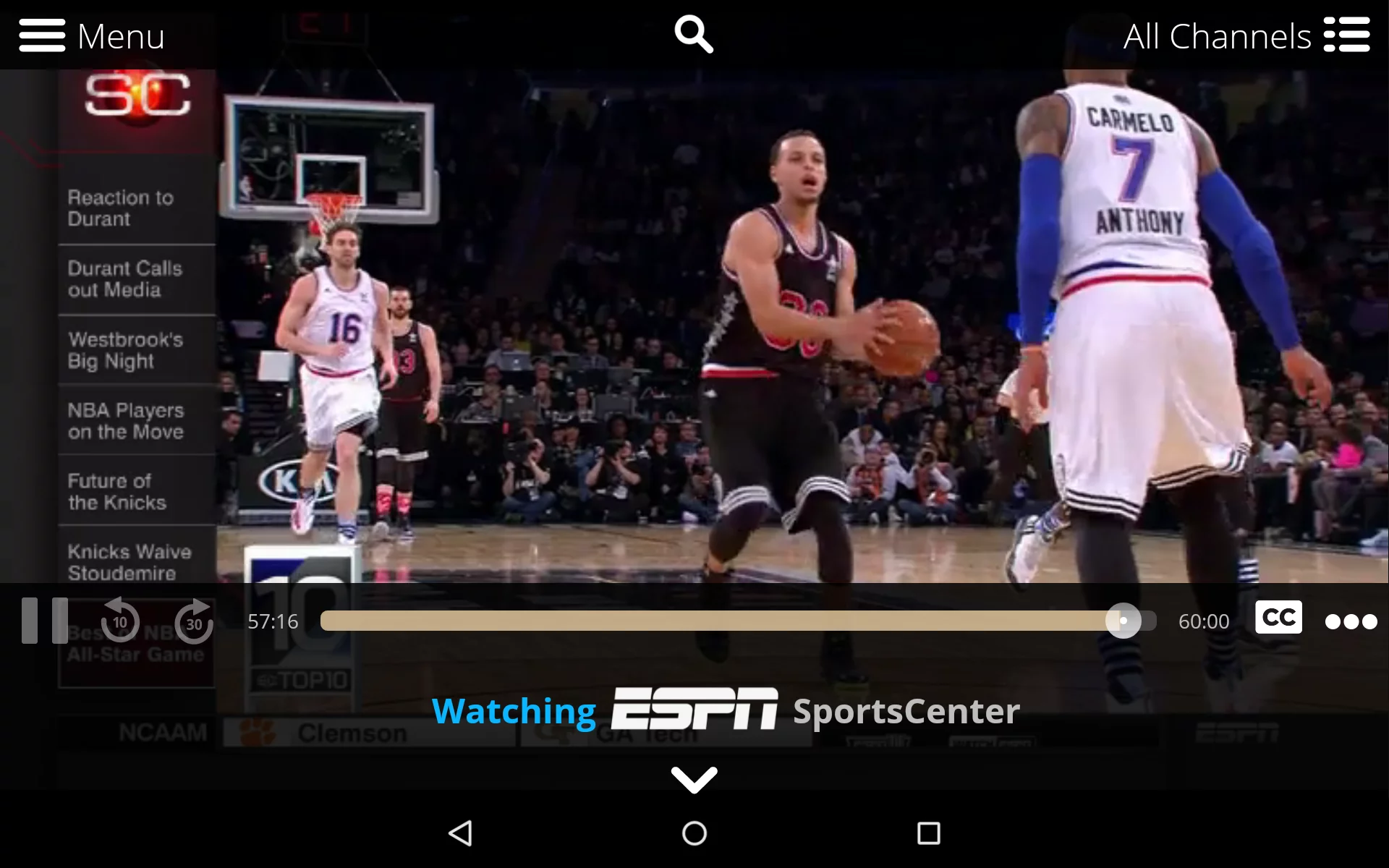 Sling TV with status bars visible