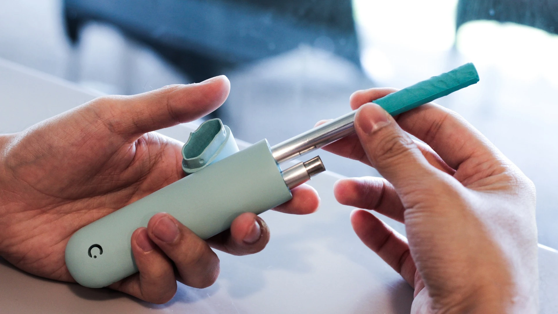 The Chew straw pulls apart into two pieces and slides into the carry case