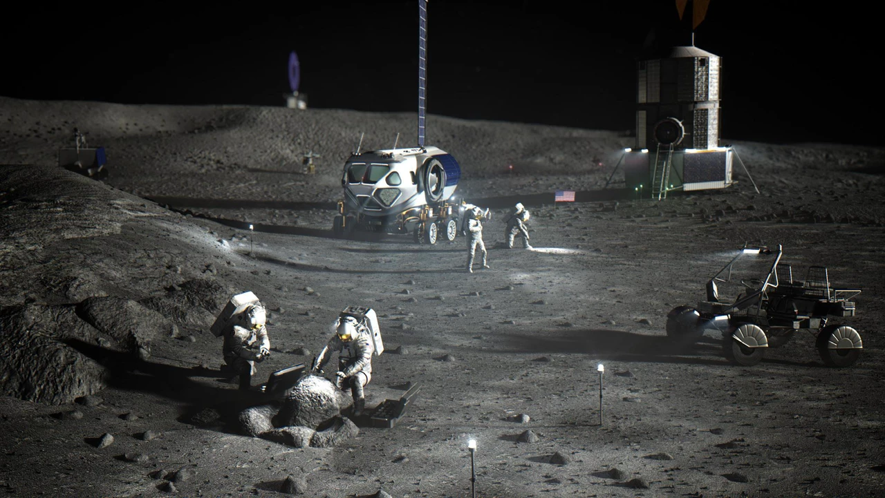Concept art of the proposed Artemis Base Camp on the Moon