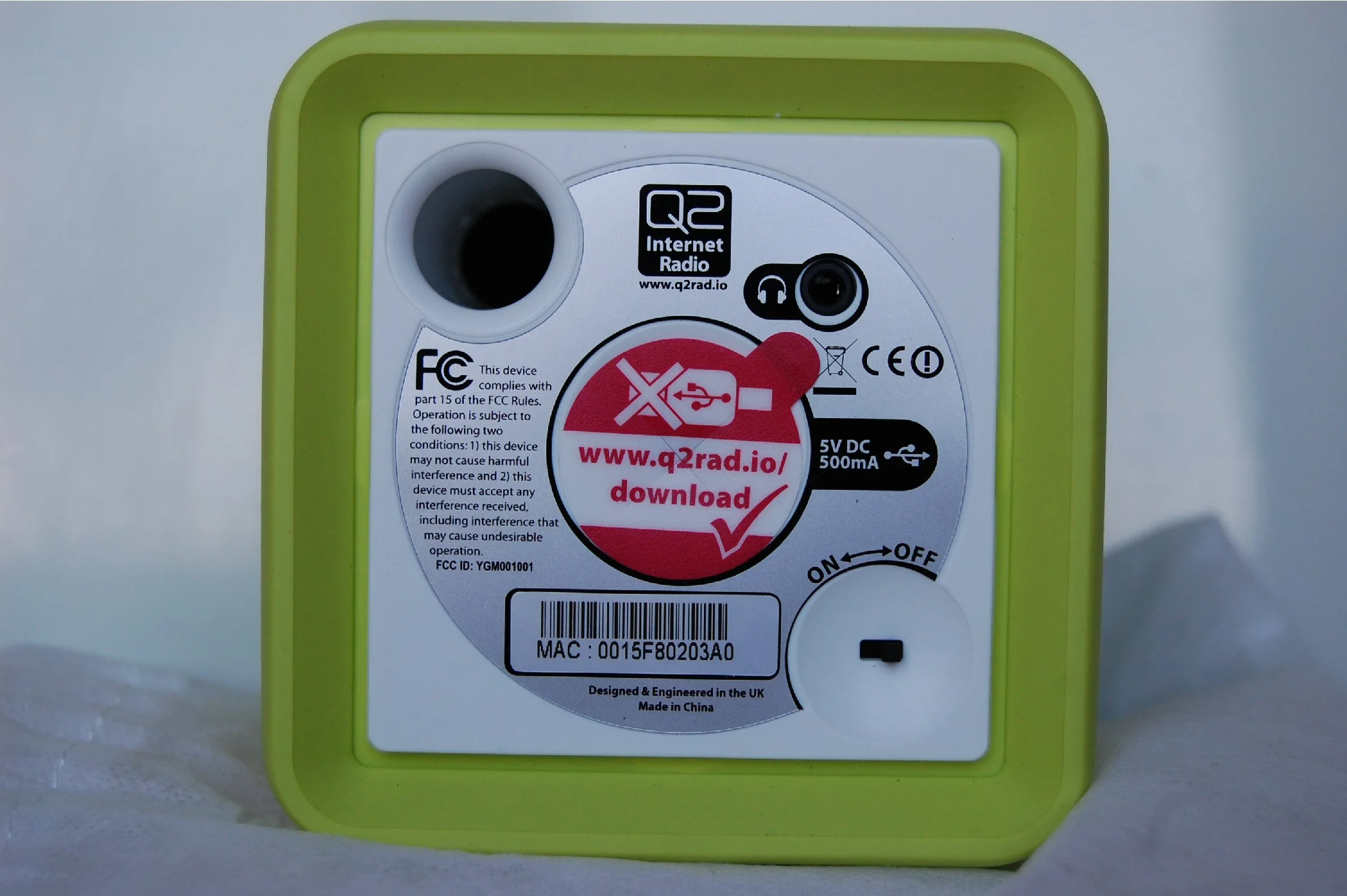 At the back you'll find the unit's only button - an on/off switch. There's also a headphone jack and mini-USB port
