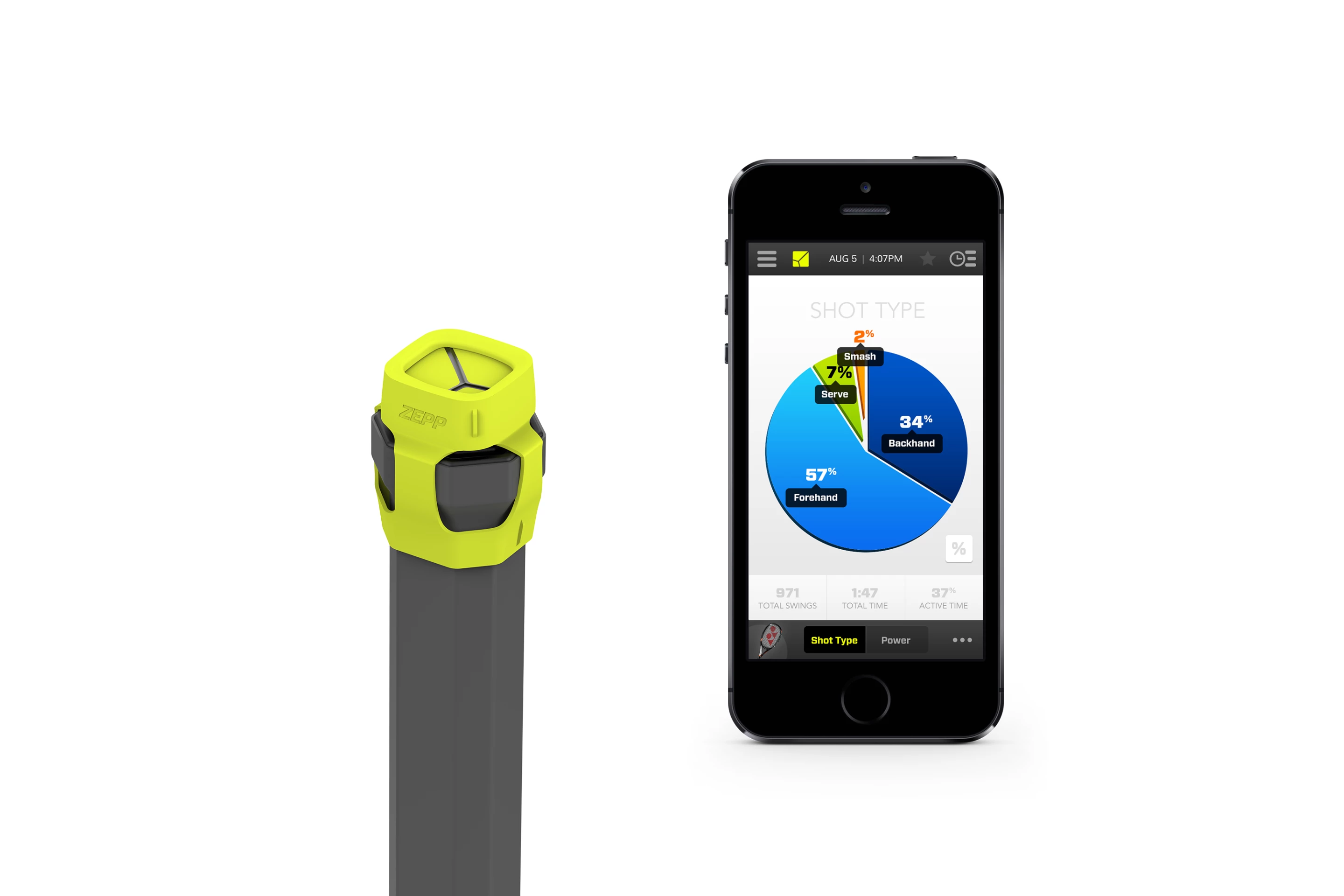 The Zepp Tennis sensor attaches to the racket handle