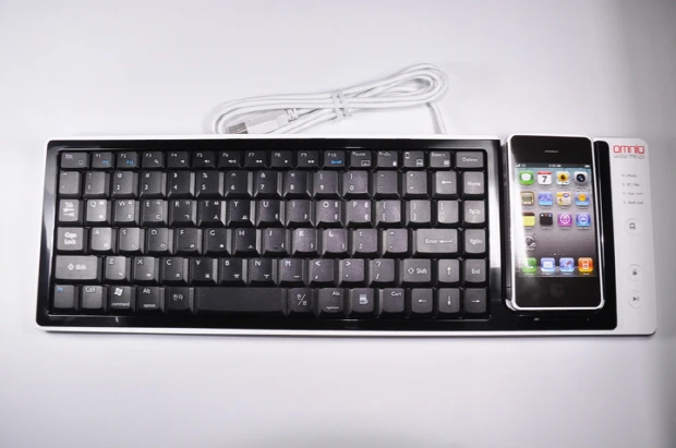 WOW-Keys is a full-sized desktop keyboard that can serve as an input device for an iPhone, or that can use an iPhone as a multi-touch input device for an attached computer (Photo: CompuExpert)