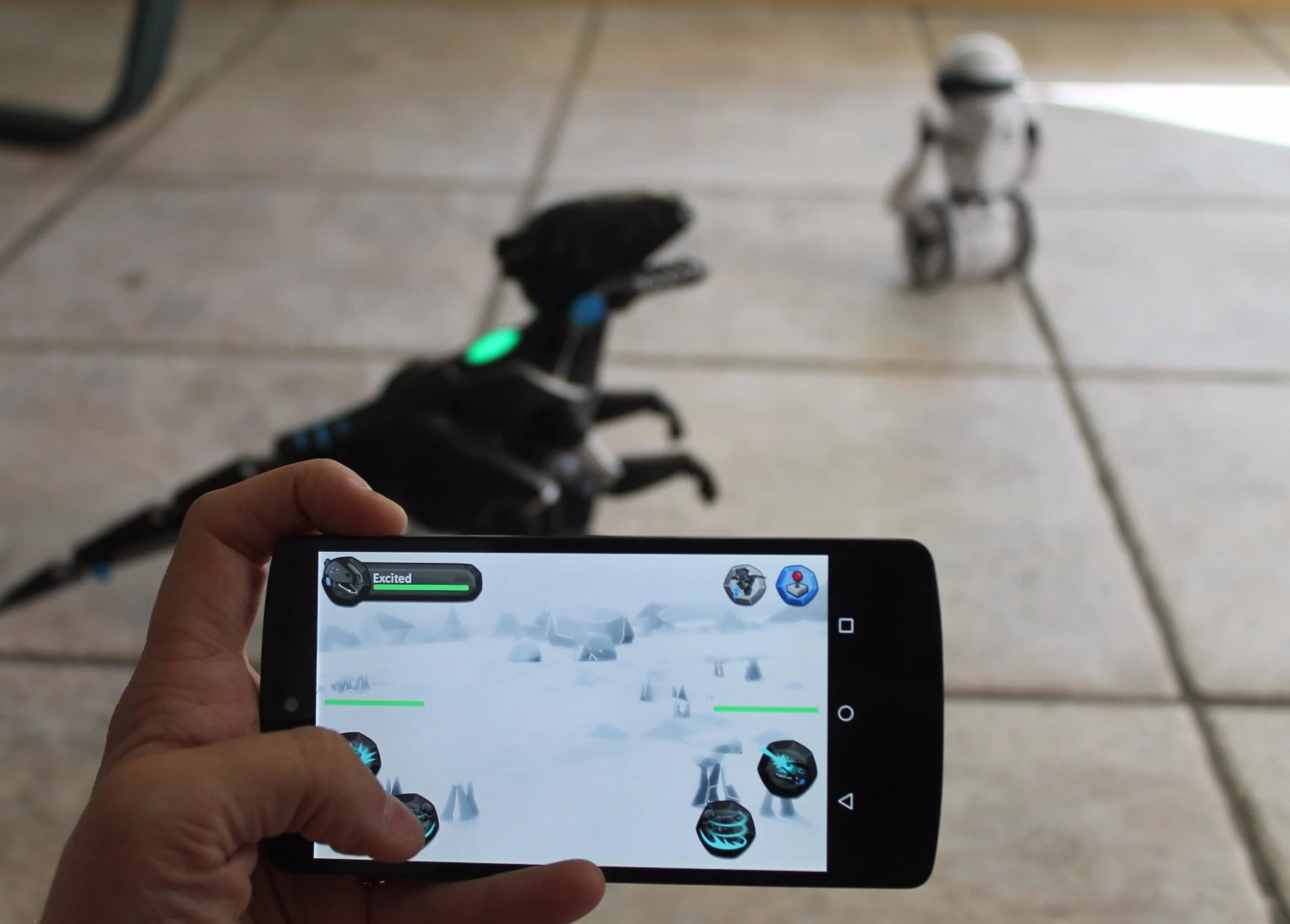 The MiPosaur battle mode offers different ways to attack while the user pilots the dino with the RC controls