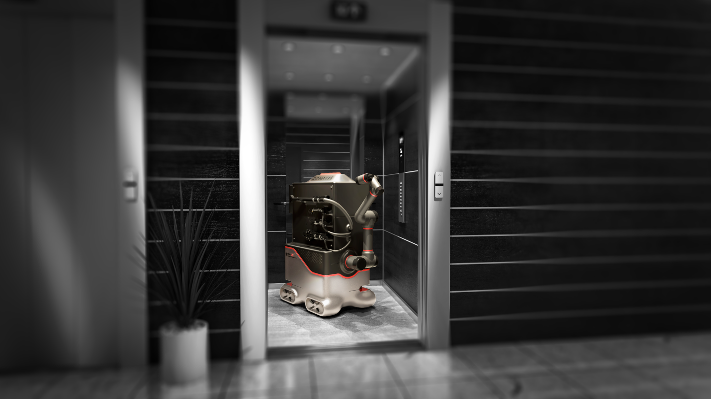 It'll take the elevators between floors unsupervised