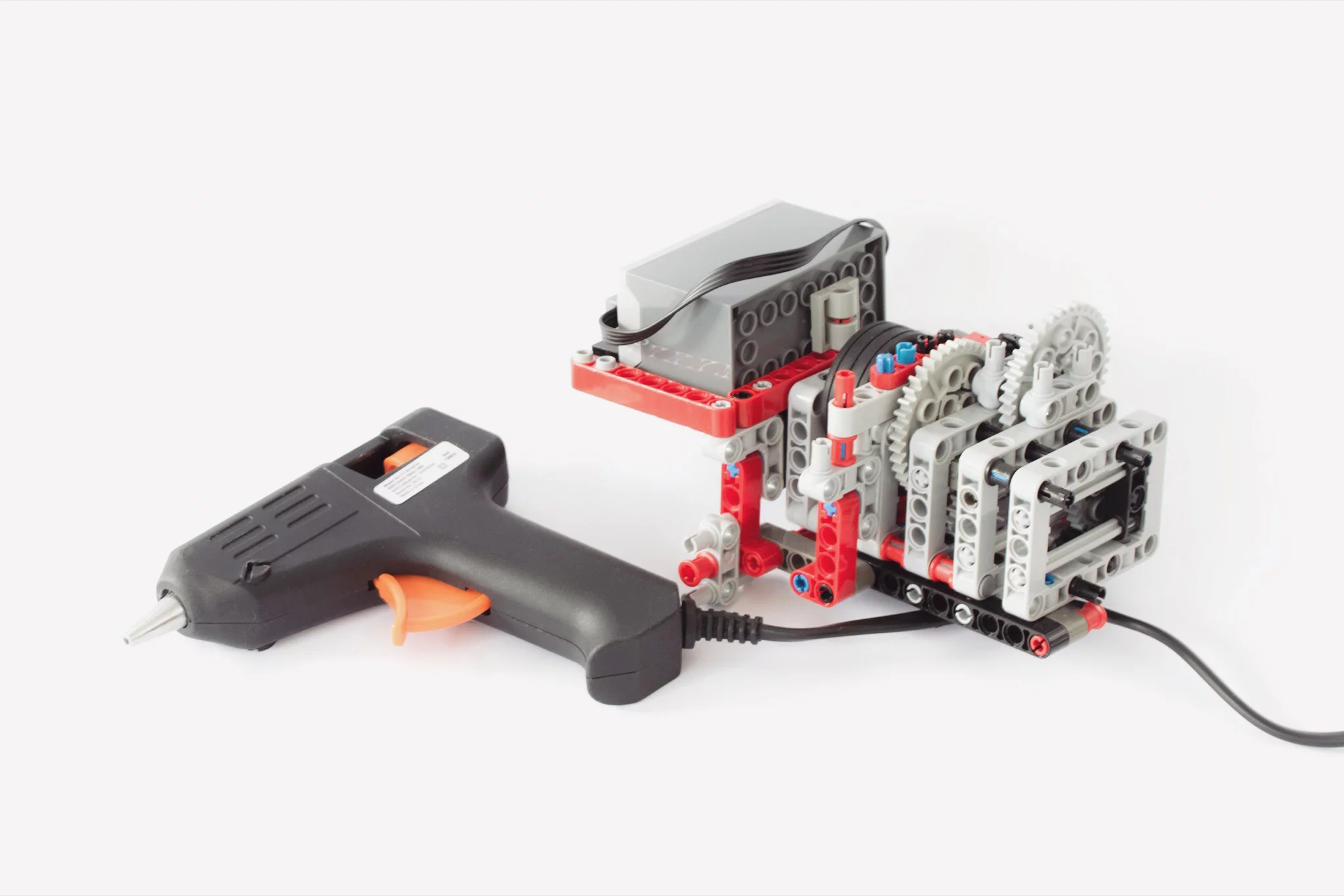 The Lego/glue gun double act stemmed from a university project aimed at looking into making products from just one 3D printing filament