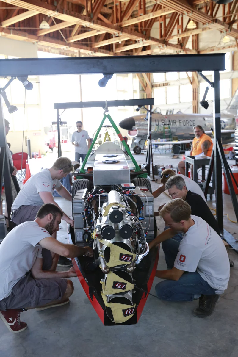 The team works on the VBB-3 in Utah (Photo: Denis Boussard/Venturi Automobiles)