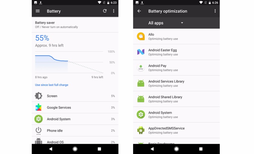 Google Pixel's battery-saving settings