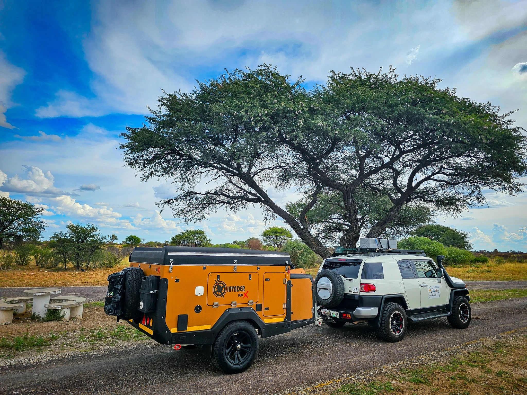 The Invader Duo X packs and tows similarly to a teardrop trailer but unfurls into much more