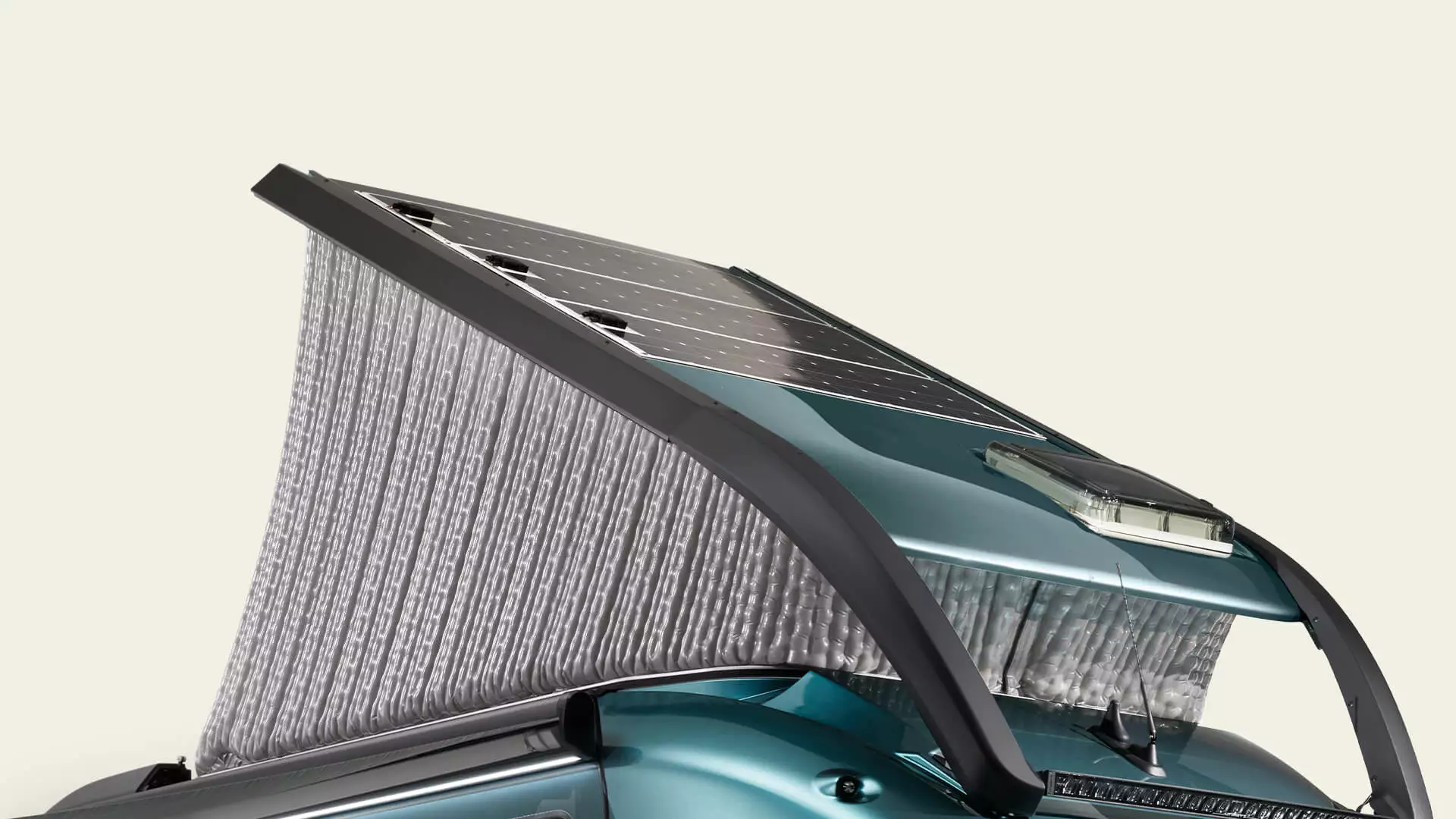 The two-chamber inflatable roof is designed for quick, sub-3-minute setup and added insulation