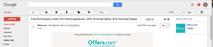"Unsubscribe" is at the top of the message, just next to the sender