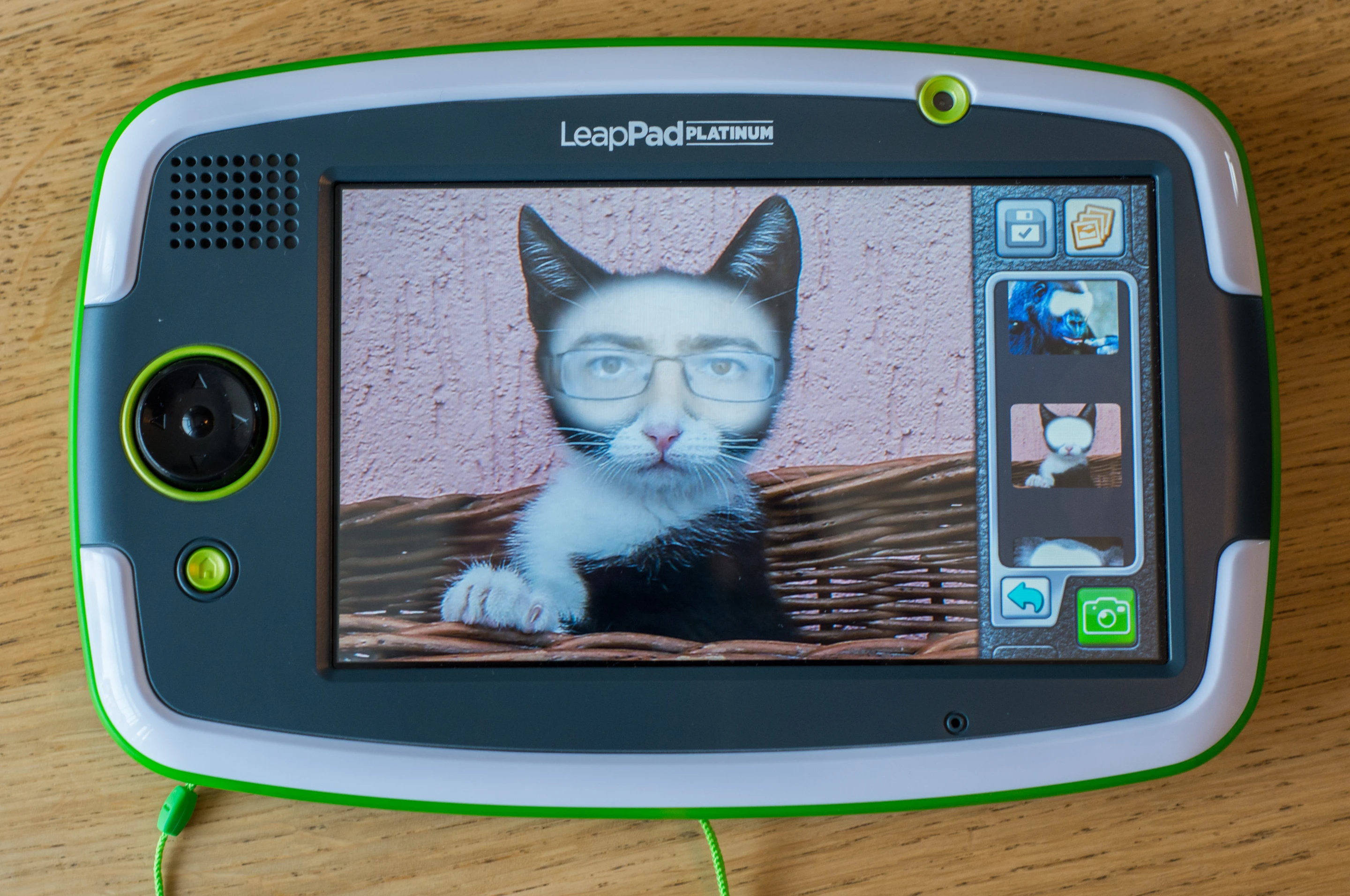 The PhotoFun app lets users add filters, effects and masks to photographs to images taken with the front and rear cameras on the LeapFrog LeapPad Platinum