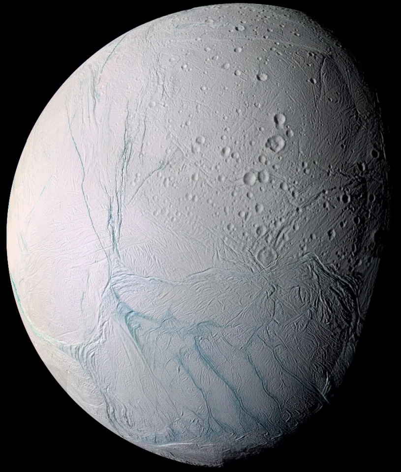 Close-up view of Enceladus