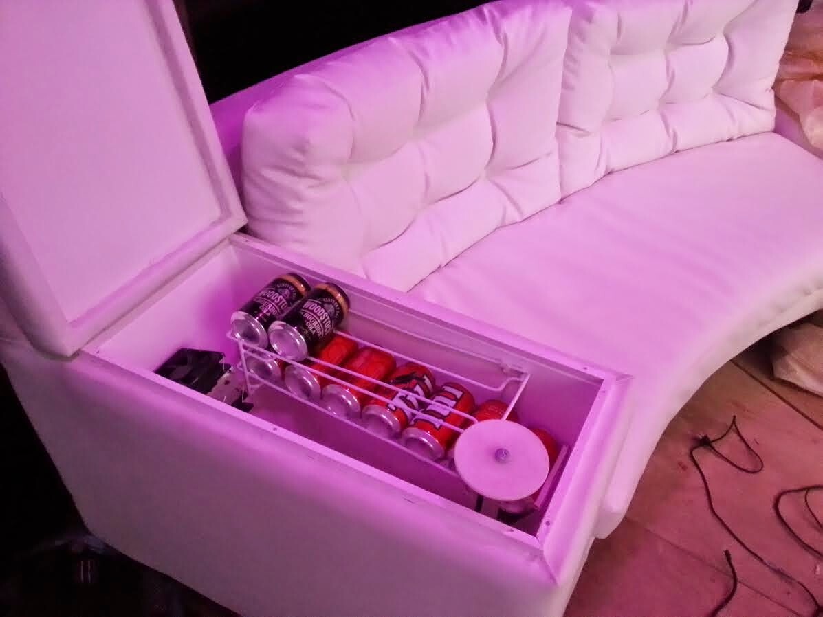 The Skysphere has a refrigerated beer dispenser that is built into the couch