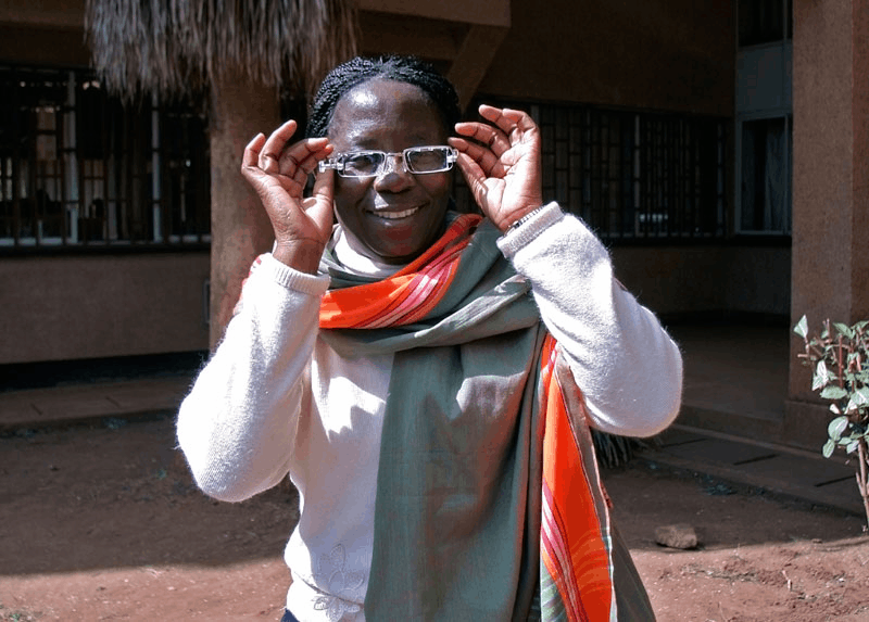 A pair of Eyejusters glasses being worn in Malawi