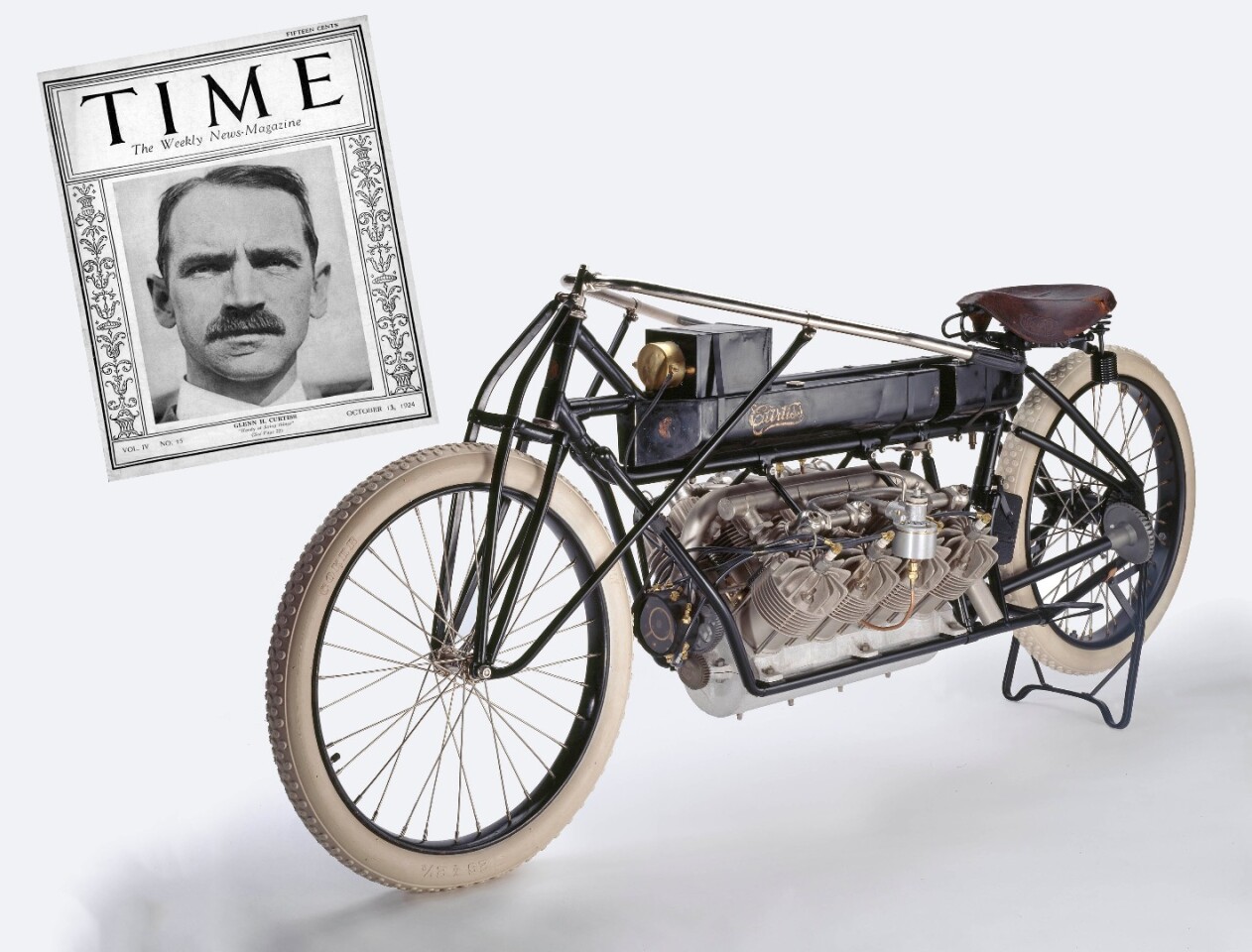 The full story of Glen Curtiss and his V8 motorcycle can be found in our feature article, the tale of the 1907 Curtiss V8, the only motorcycle ever to hold the outright land speed record. Curtiss ran 136.27 mph (219.31 km/h) on 24 January 1907 at Daytona Beach, Florida