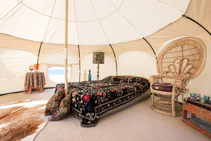 The shelter features a second door and velcro flaps which seal in the ground sheet to keep out any creepy crawlies