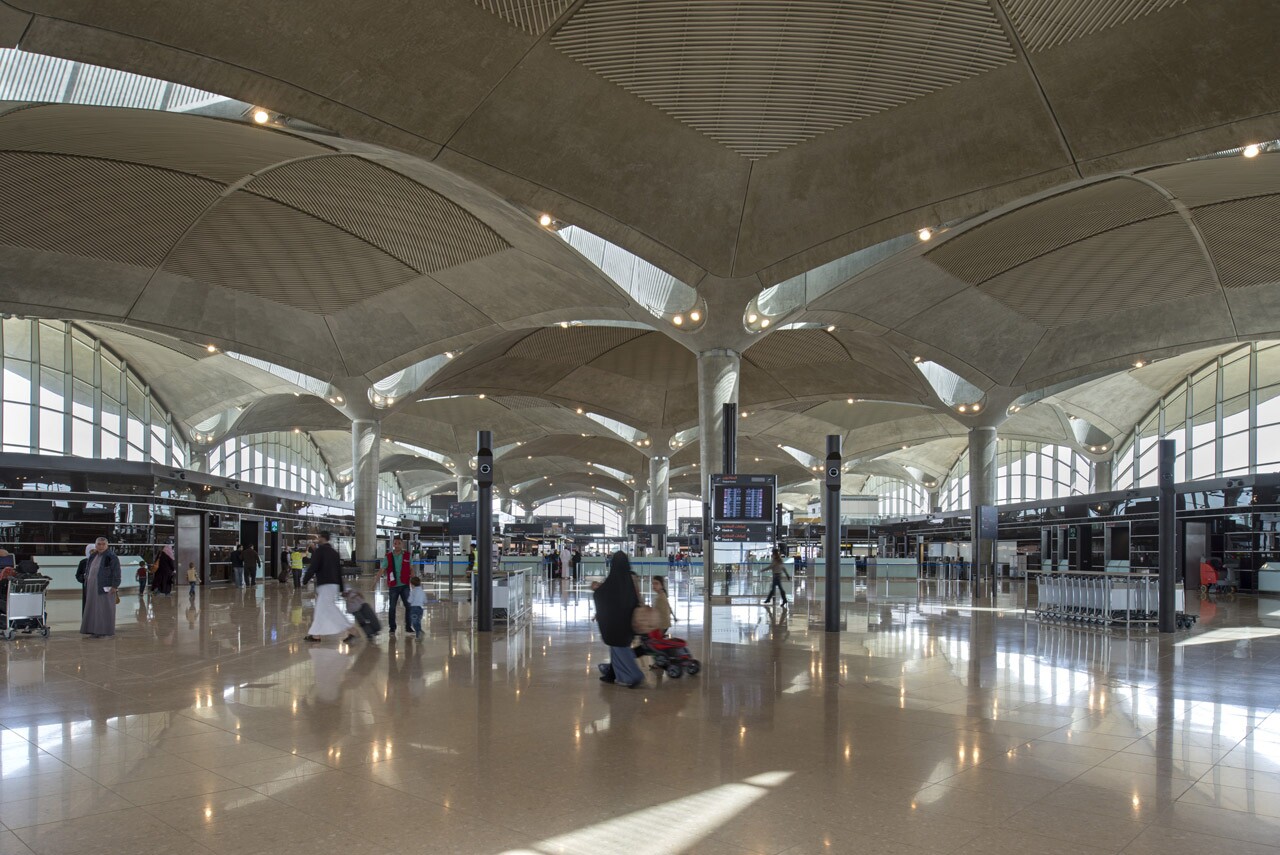 Much of the structure is constructed from heat-dissipating concrete domes, which provide shade to the front of the terminal as well as some passive climate control
