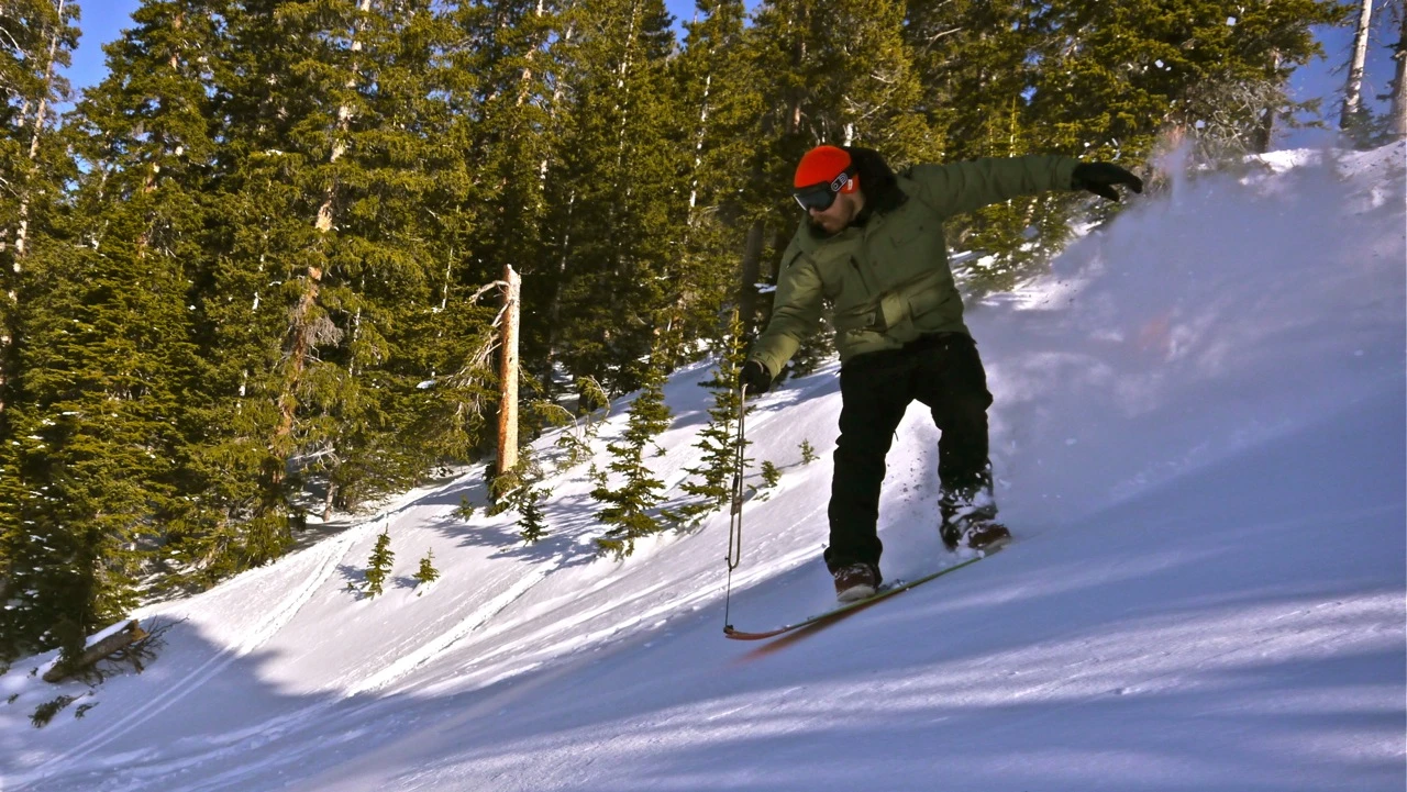 The Signal crew surfs powder in roped "Snurfer" fashion Photo: Erin Paul Hines
