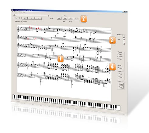 The PianoMaestro software reads MIDI files and converts them to onscreen music notation