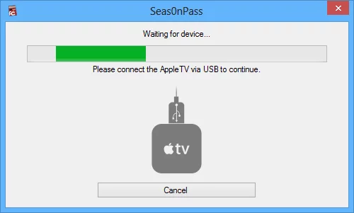 Seas0nPass is waiting for you to connect you Apple TV via micro USB