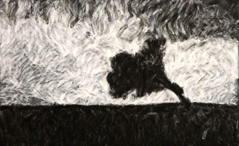 The same tree image painted in black and white