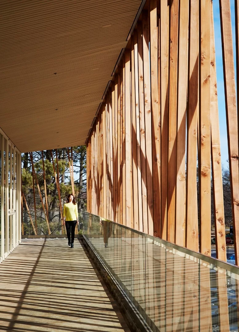 The Writers Theatre has a suspended gallery walkway surrounds the atrium