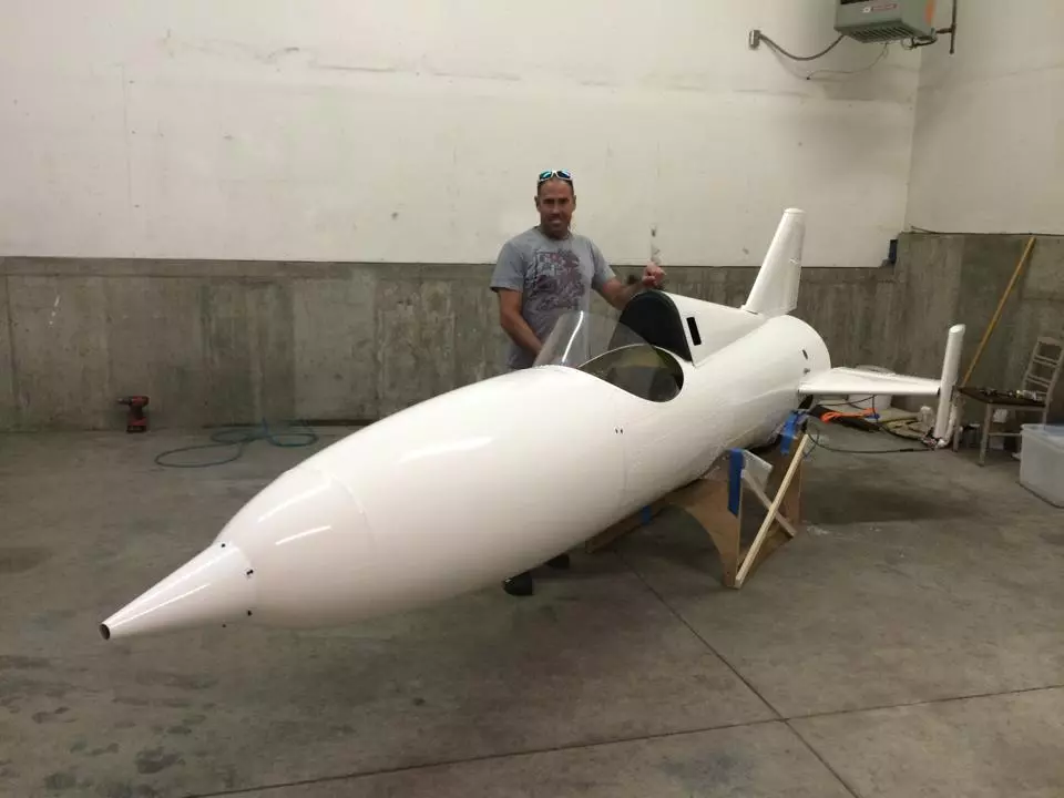 An emotional moment for Scott Truax as the Evel Spirit rocket takes shape