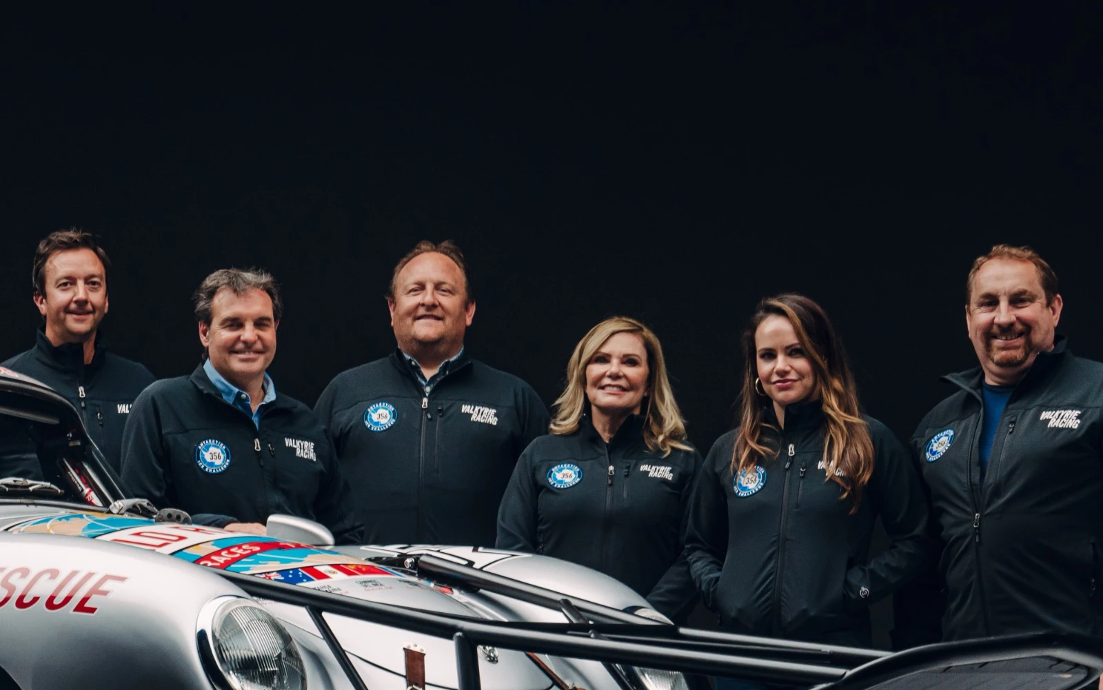 The Valkyrie Racing team stands behind the 356A, teasing its crevasse bar, a safety feature included on many polar vehicles