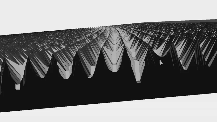 Close-up of the 3D groove patterns converted from raw digital audio files using a custom algorithm