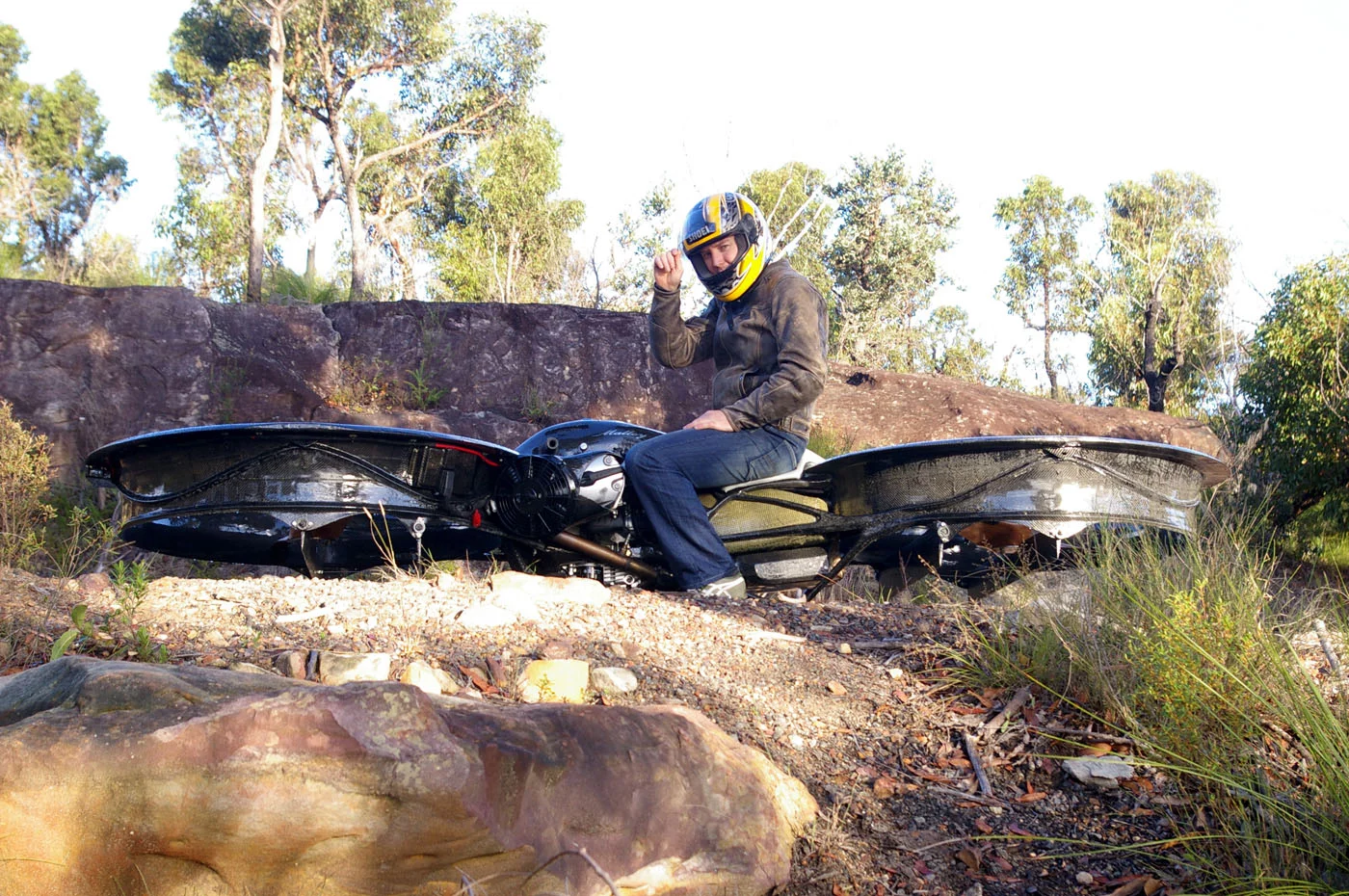 Chris Malloy aboard his Hoverbike prototype