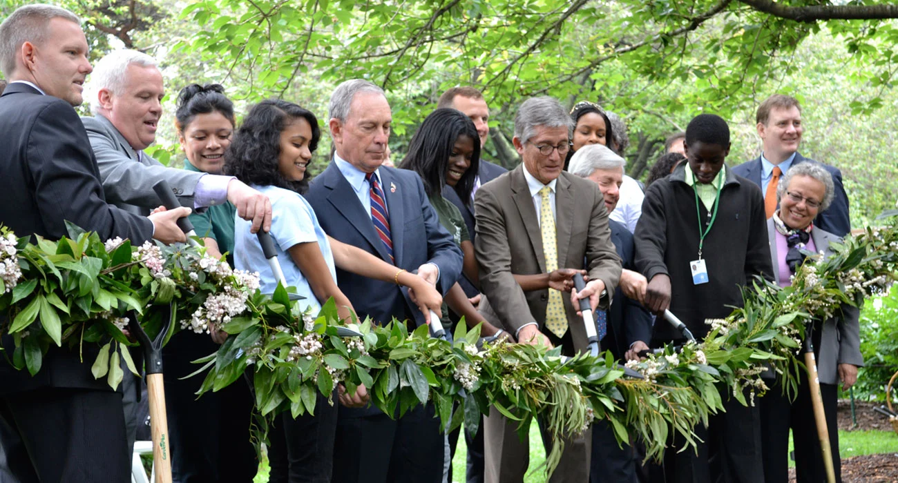 The new visitor center at the Brooklyn Botanic Gardens was inaugurated with a ribbon cutting ceremony with Mayor Bloomberg