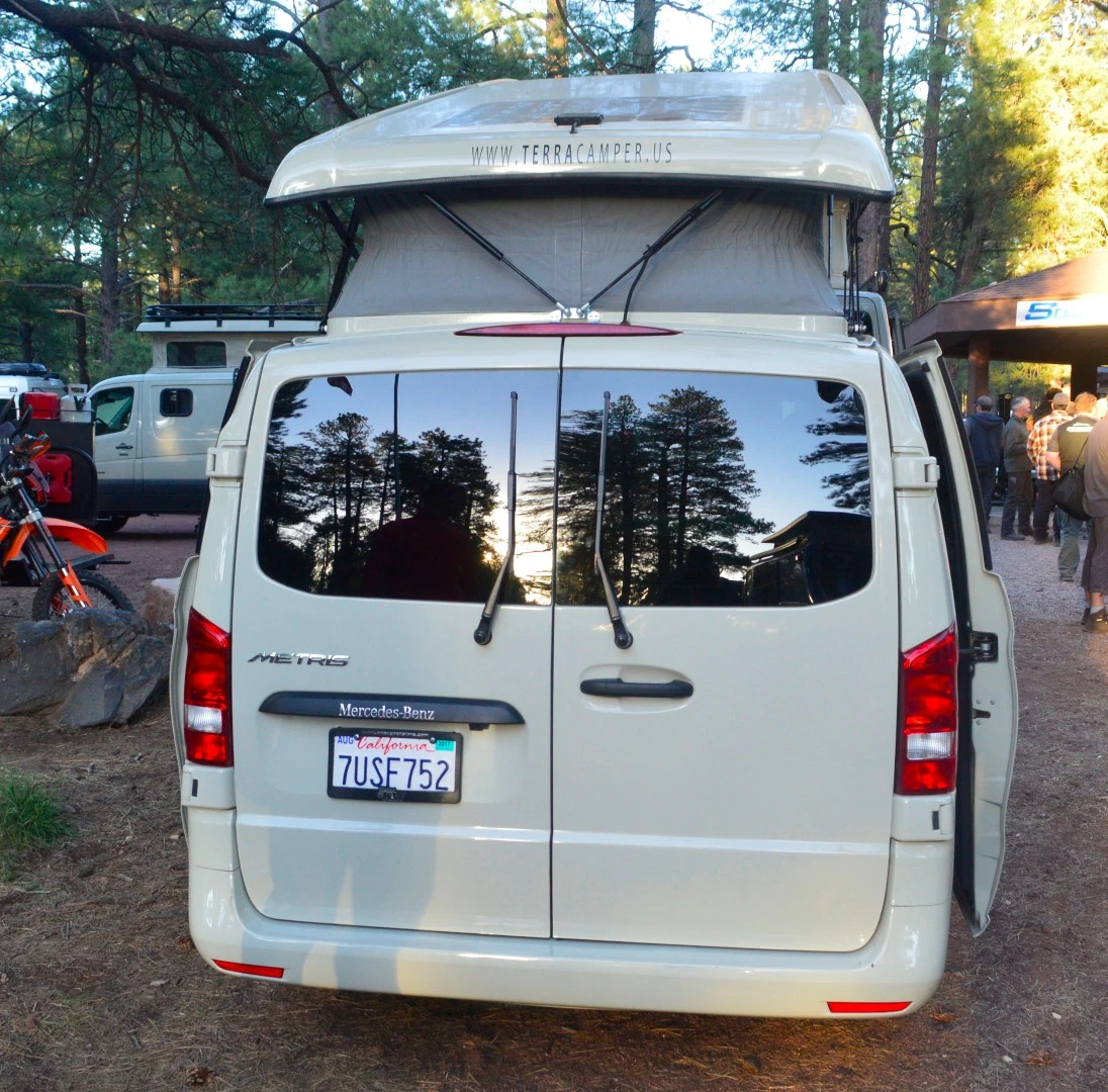 Terracamper North America moved this Metris from TouRig's booth to Sportsmobile for an evening event at Overland Expo. Both American converters will offer their own versions of the modular camper