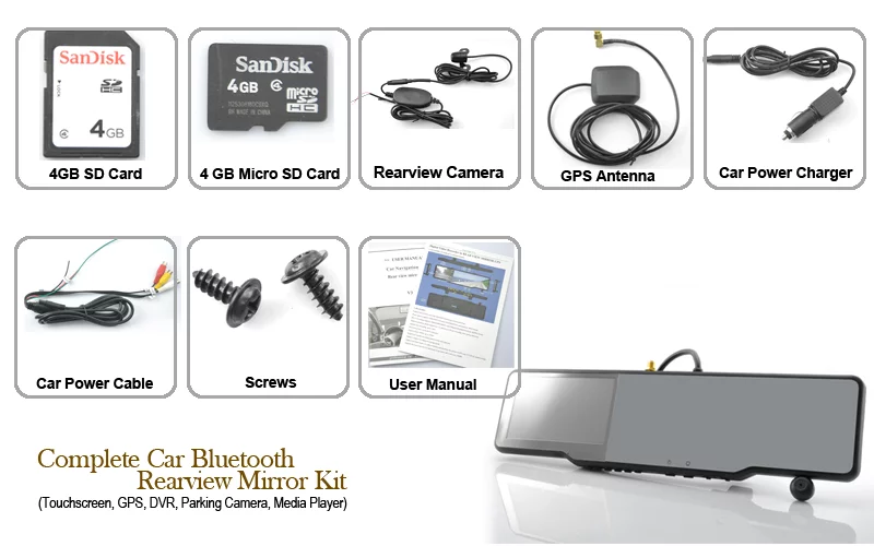 What you get with the Complete Car Bluetooth Rearview Mirror Kit