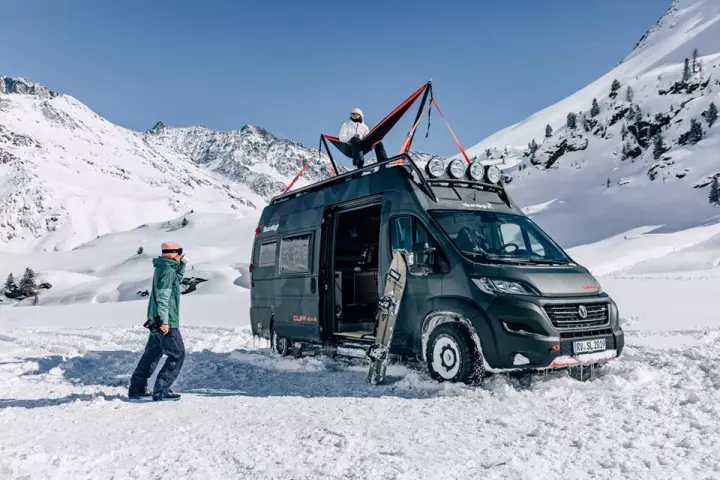 The Sunlight Cliff 4x4 Ad concept van's roof-top hammock provides the best seat in (or on) the house