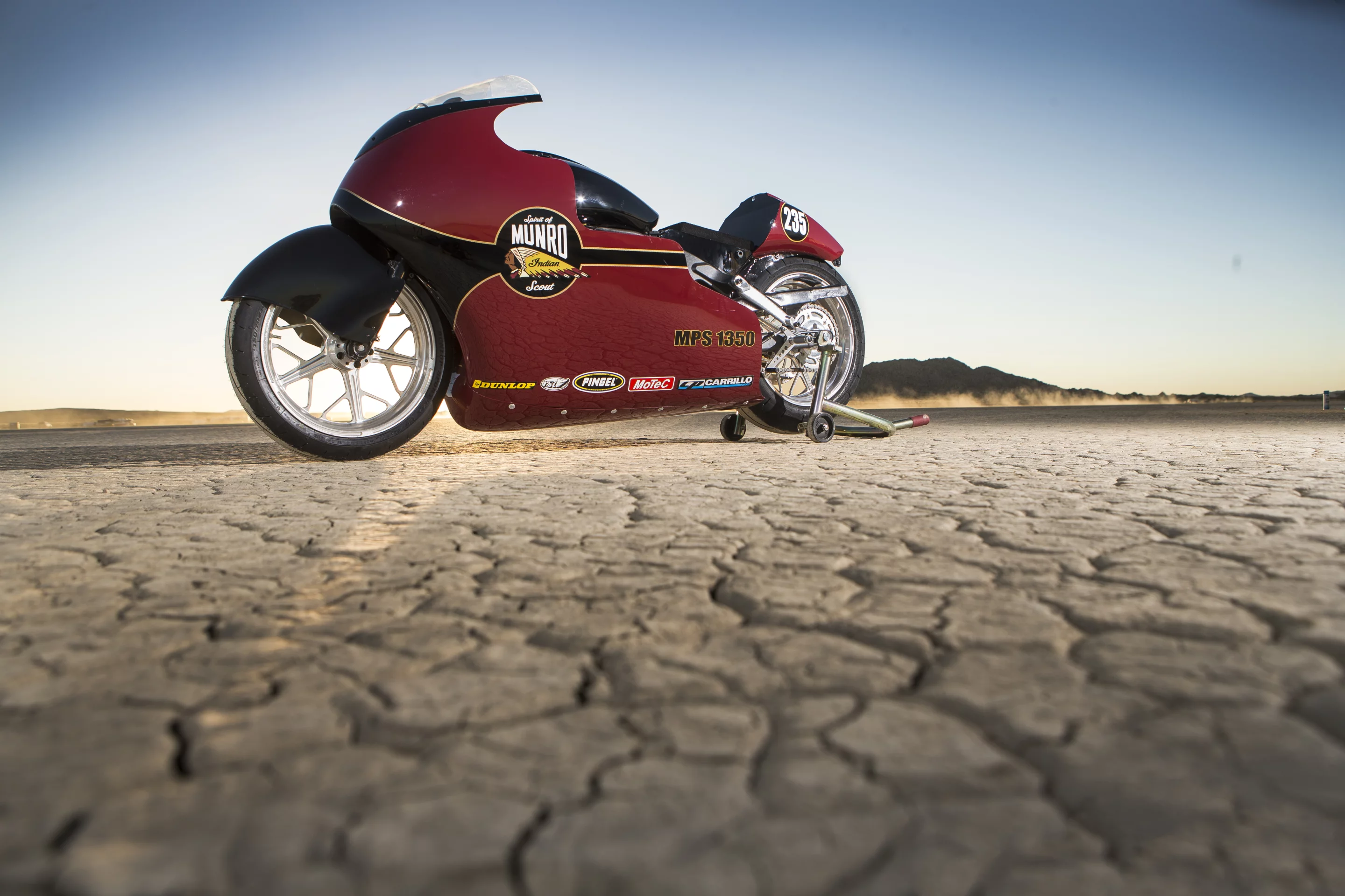 The Indian Scout Streamliner at El Mirage, California