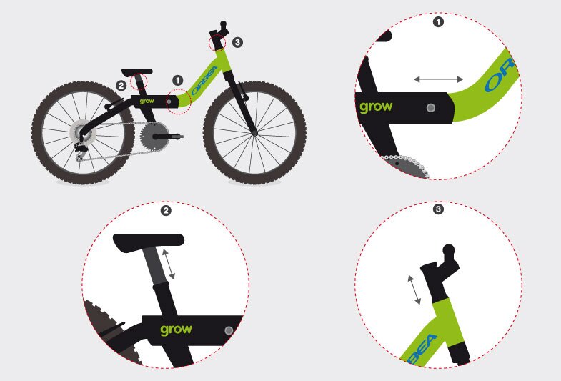 The Grow bikes feature adjustable handlebars, seat and frame