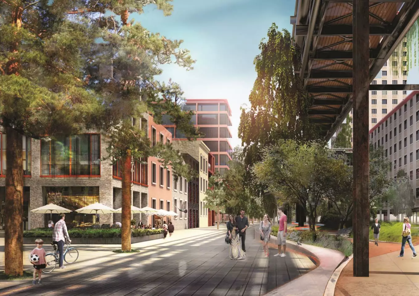 In an effort to preserve an echo of the site's roots, large chimneys and pipes will be retained and used for the new buildings, while new blocks follow the basic footprint of the old large factory halls (Image: MVDRV)