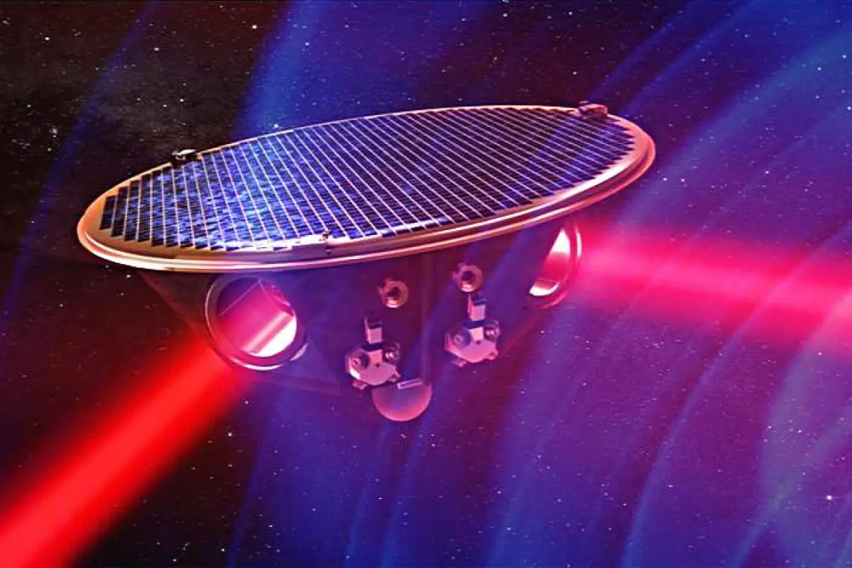 Artist's concept of eLISA passing through gravitational waves (Image: AEI/MM/exozet)