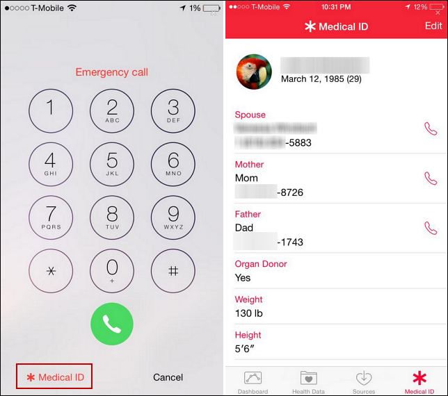 Medical ID for iPhone running iOS 8