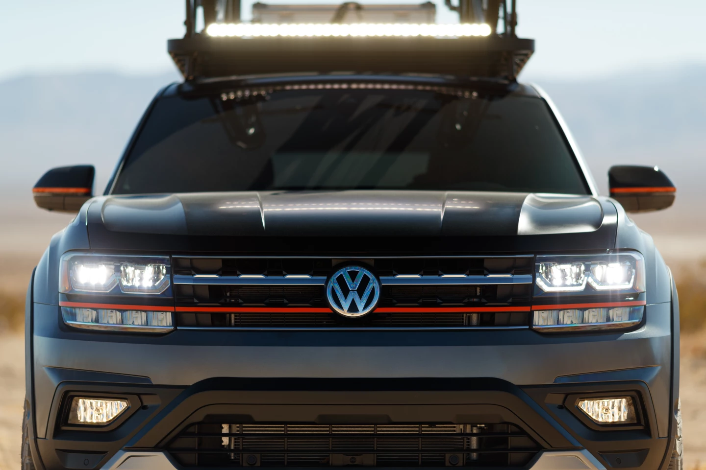 Using a Volkswagen Atlas SEL Premium as its canvas, the Atlas Basecamp Concept is painted Platinum Gray and Black Uni with matte finish and orange accents