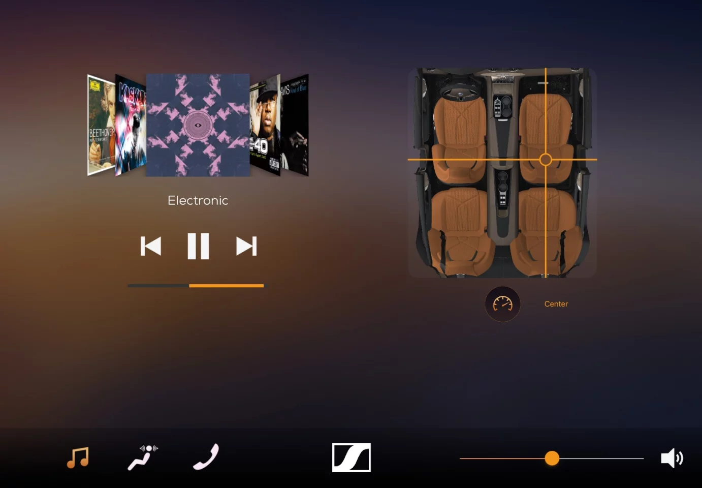Using a graphical interface, the driver and passengers can personalize what they hear, set the degree of immersion, and choose their positions on the soundstage