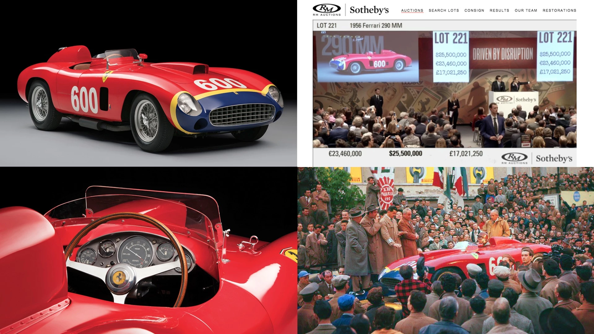 Fangio's Ferrari 290 MM fetched $28 million and became the third most expensive car ever sold